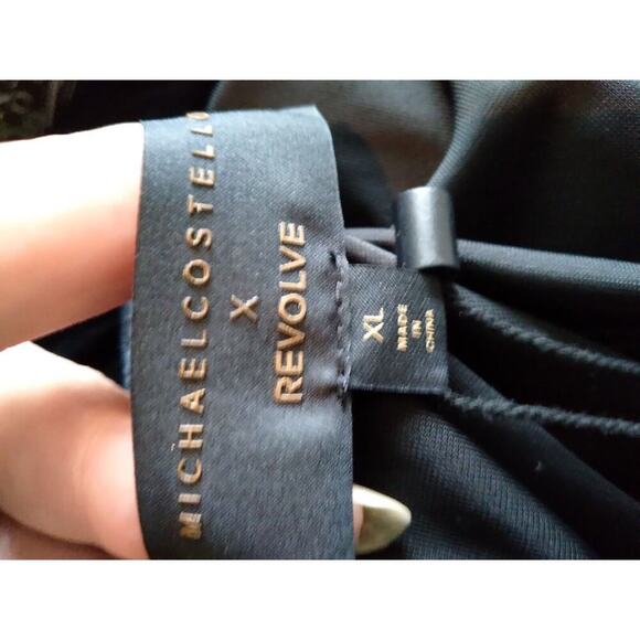 Michael Costello X Revolve Geneva Dress Black Velvet Mini Side Sash Sz XL Prom - Picture 9 of 11